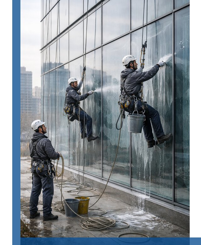 Промышленная мойка панорамных окон на высоте в Светлограде