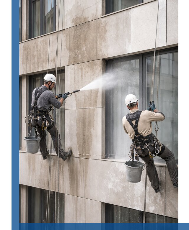 Послестроительная мойка фасада промышленным альпинизмом в Светлограде