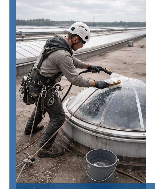 Мойка зенитных фонарей на кровле для промышленных объектов в Светлограде