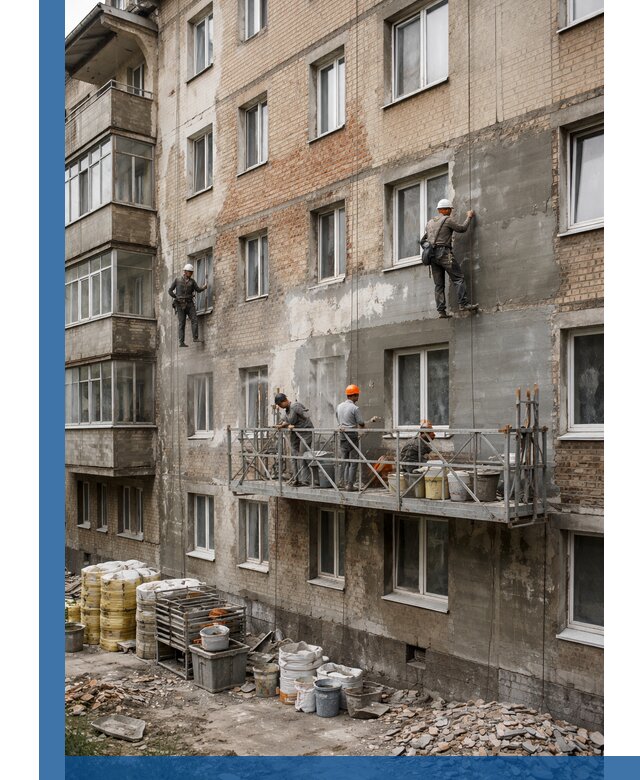 Капитальный ремонт фасада в Светлограде с восстановлением и гидроизоляцией