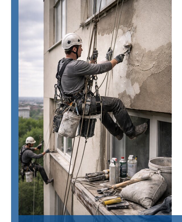 Косметический ремонт фасада зданий в Светлограде промышленными альпинистами