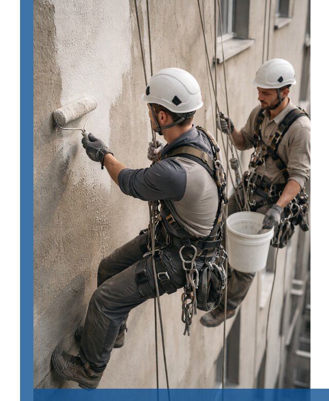 Грунтовка фасада на высоте в Светлограде промышленными альпинистами