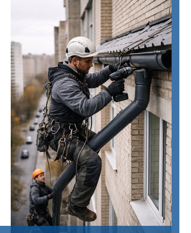 Монтаж водосточной системы на здании в Светлограде от 5079 р. | ВЫСОТНИК-Свт