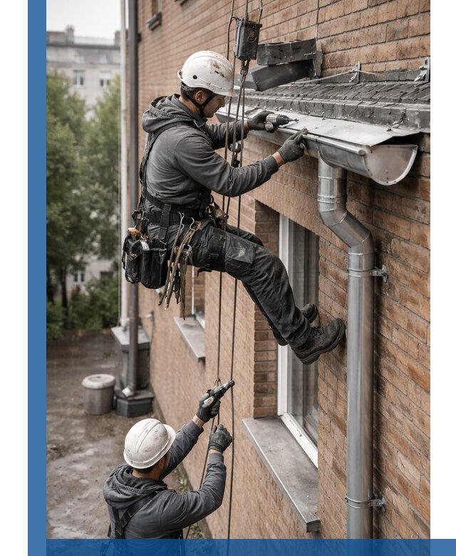 Монтаж водосточной системы на здании в Светлограде под ключ