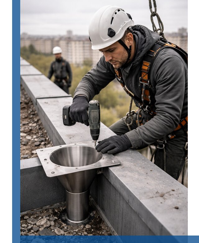 Монтаж водосточных воронок в Светлограде для промышленных зданий