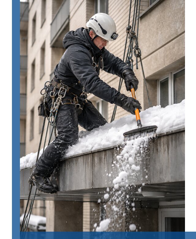 Очистка козырьков от снега в Светлограде круглогодично безопасно