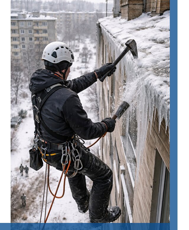 Сбивание сосулек с крыши в Светлограде по цене от 4571 р. | ВЫСОТНИК-Свт