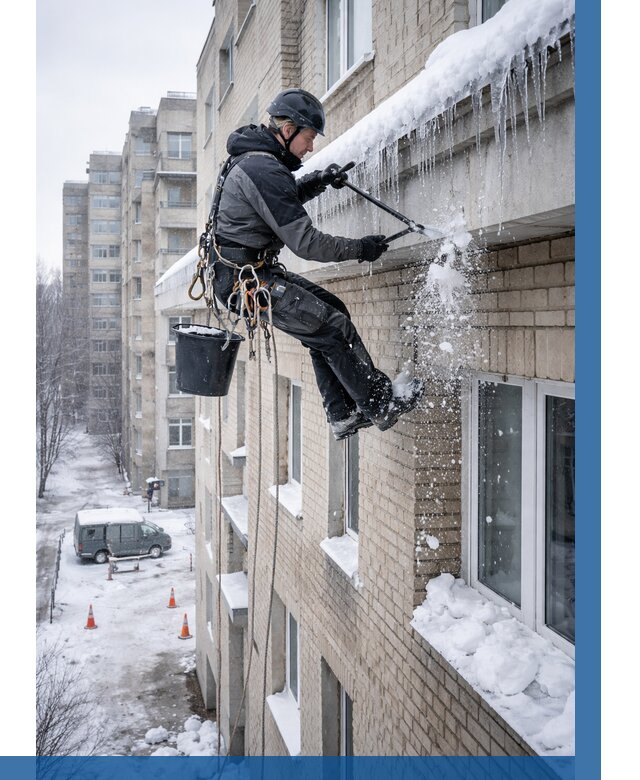 Удаление наледи с карнизов в Светлограде от 356 р. | ВЫСОТНИК-Свт