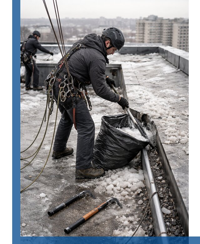 Аварийная очистка кровли в Светлограде от промальпинистов