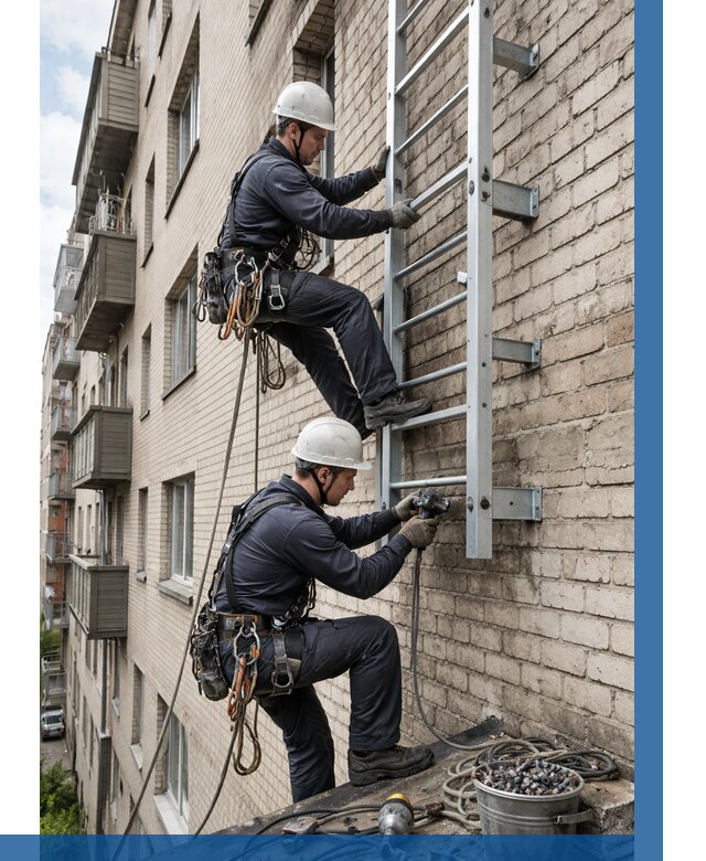Монтаж пожарной лестницы в Светлограде от 25395 р заказать у ВЫСОТНИК-Свт