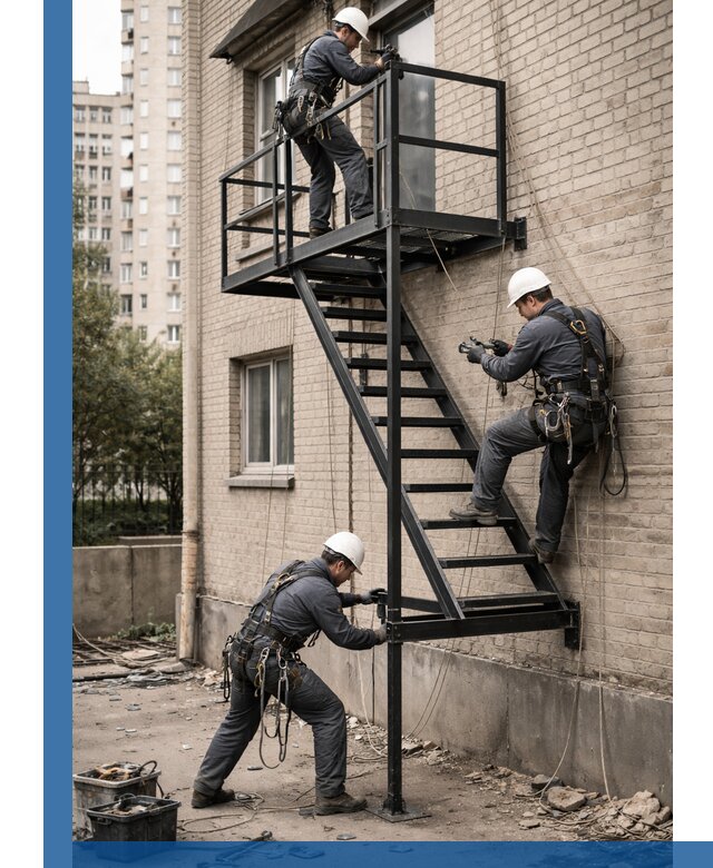 Монтаж пожарной лестницы в Светлограде, установка и крепление