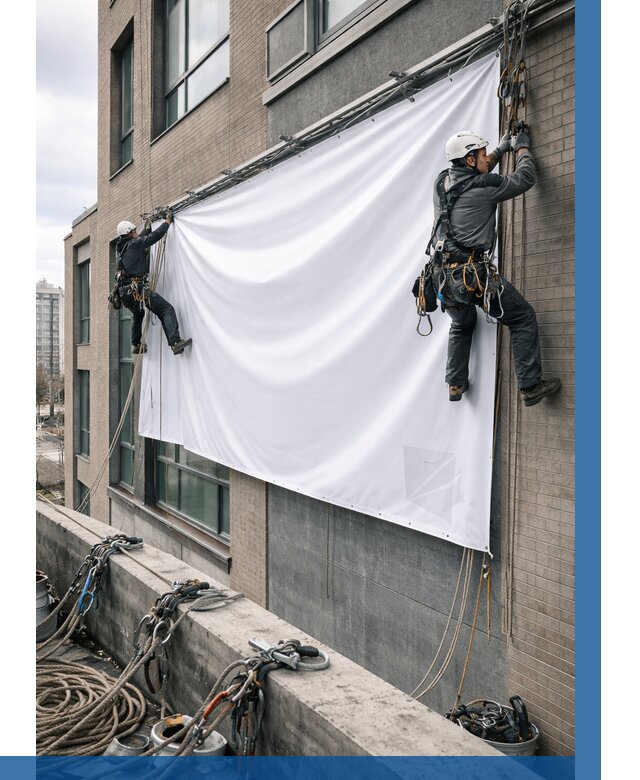 Монтаж баннеров на фасаде в Светлограде от 660 р. заказать ВЫСОТНИК-Свт