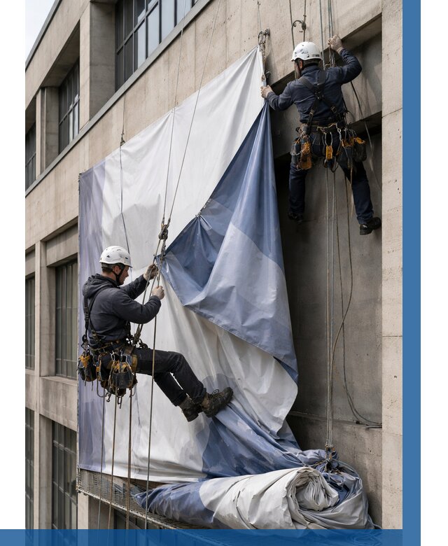 Демонтаж баннеров с фасада в Светлограде от 4571 р. | ВЫСОТНИК-Свт