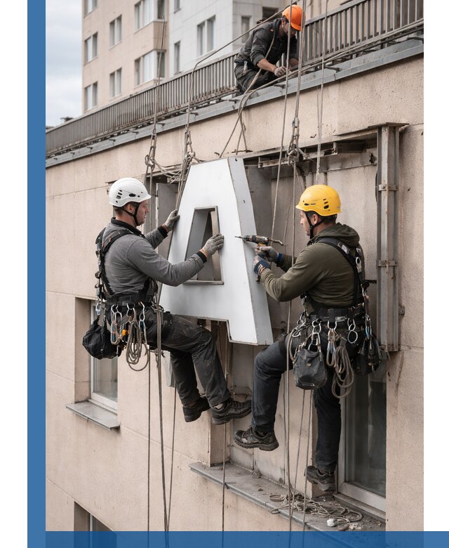Ремонт и восстановление наружных вывесок на высоте в Светлограде