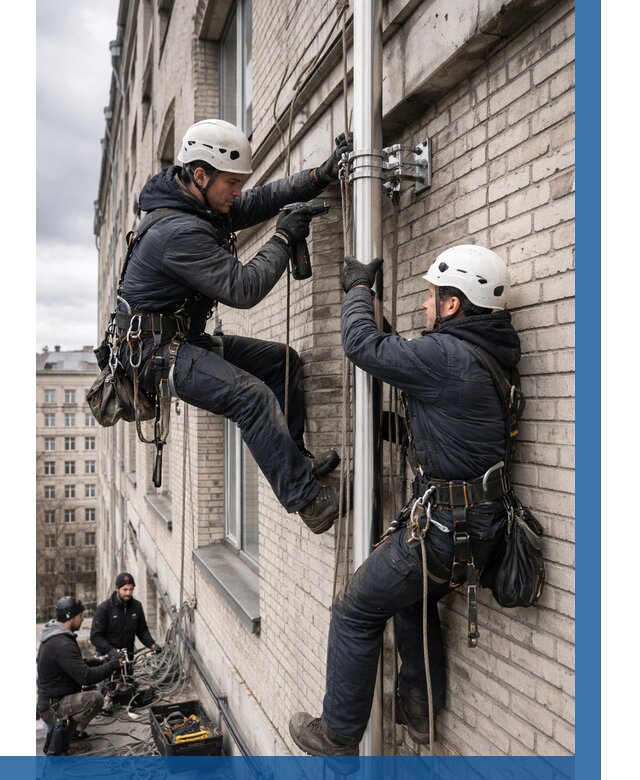 Монтаж флагштока на здании в Светлограде от 6603 р. | ВЫСОТНИК-Свт