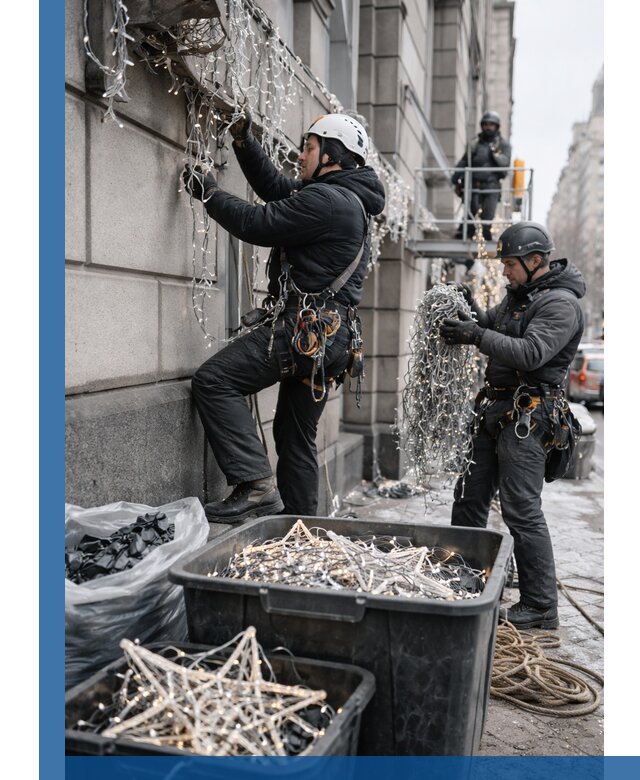 Демонтаж новогоднего оформления и гирлянд в Светлограде