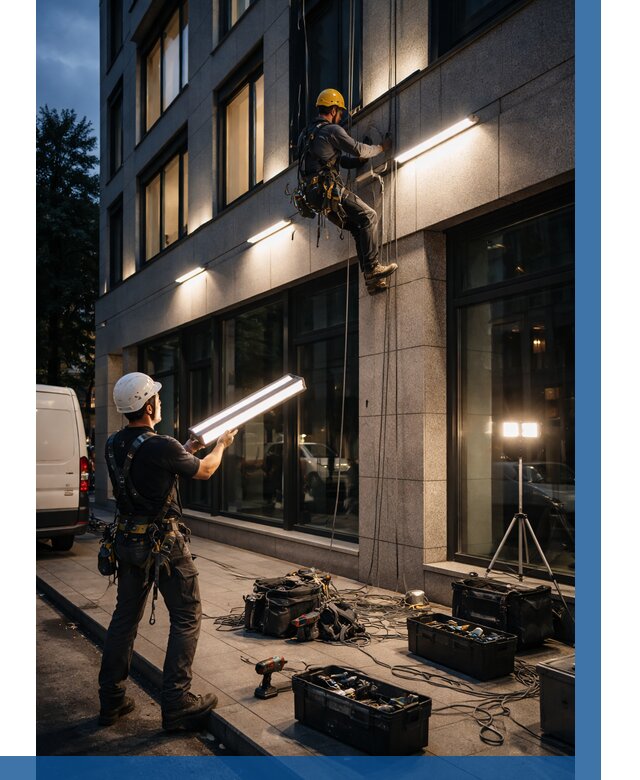 Монтаж архитектурной подсветки здания в Светлограде от 2540 р.|ВЫСОТНИК-Свт