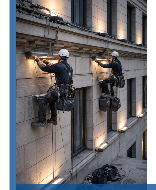 Монтаж архитектурной подсветки фасадов зданий в Светлограде