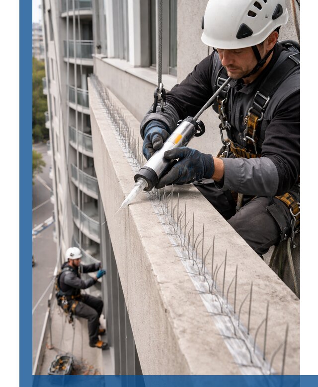 Установка шипов от птиц на фасадах и кровлях в Светлограде